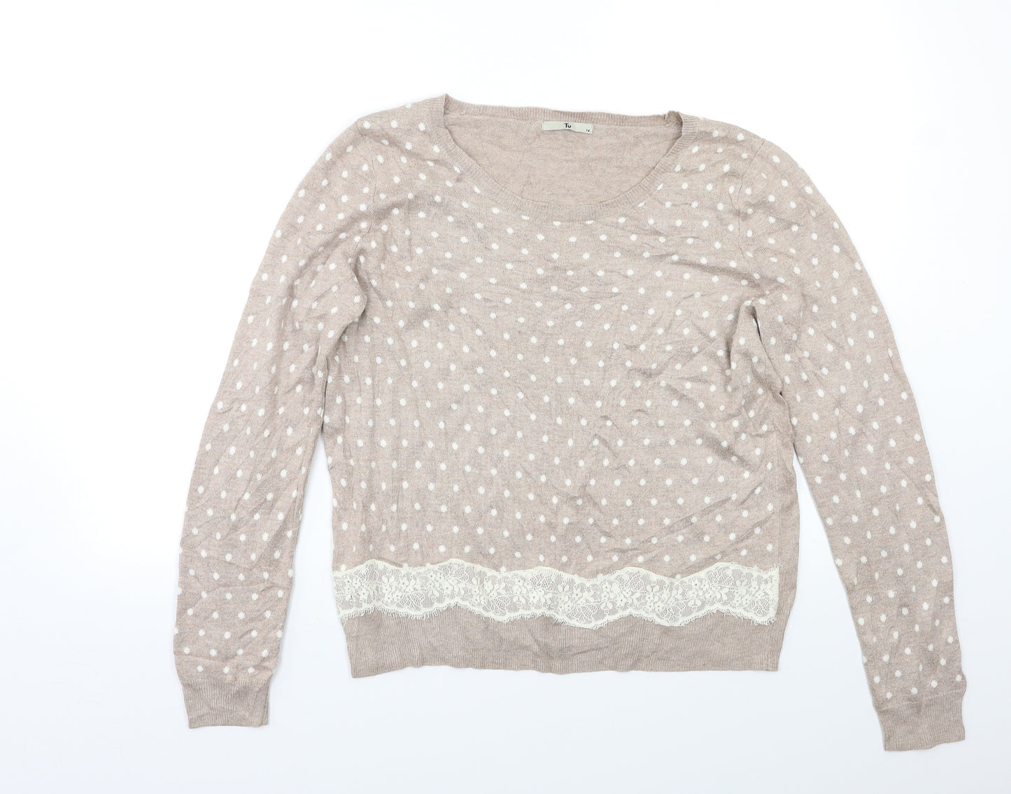 TU Womens Beige Polka Dot  Pullover Jumper Size 14