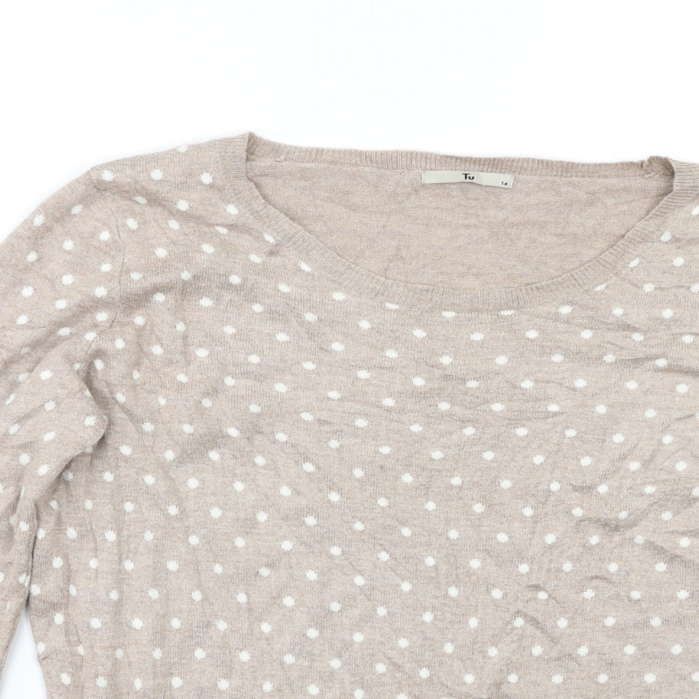TU Womens Beige Polka Dot  Pullover Jumper Size 14