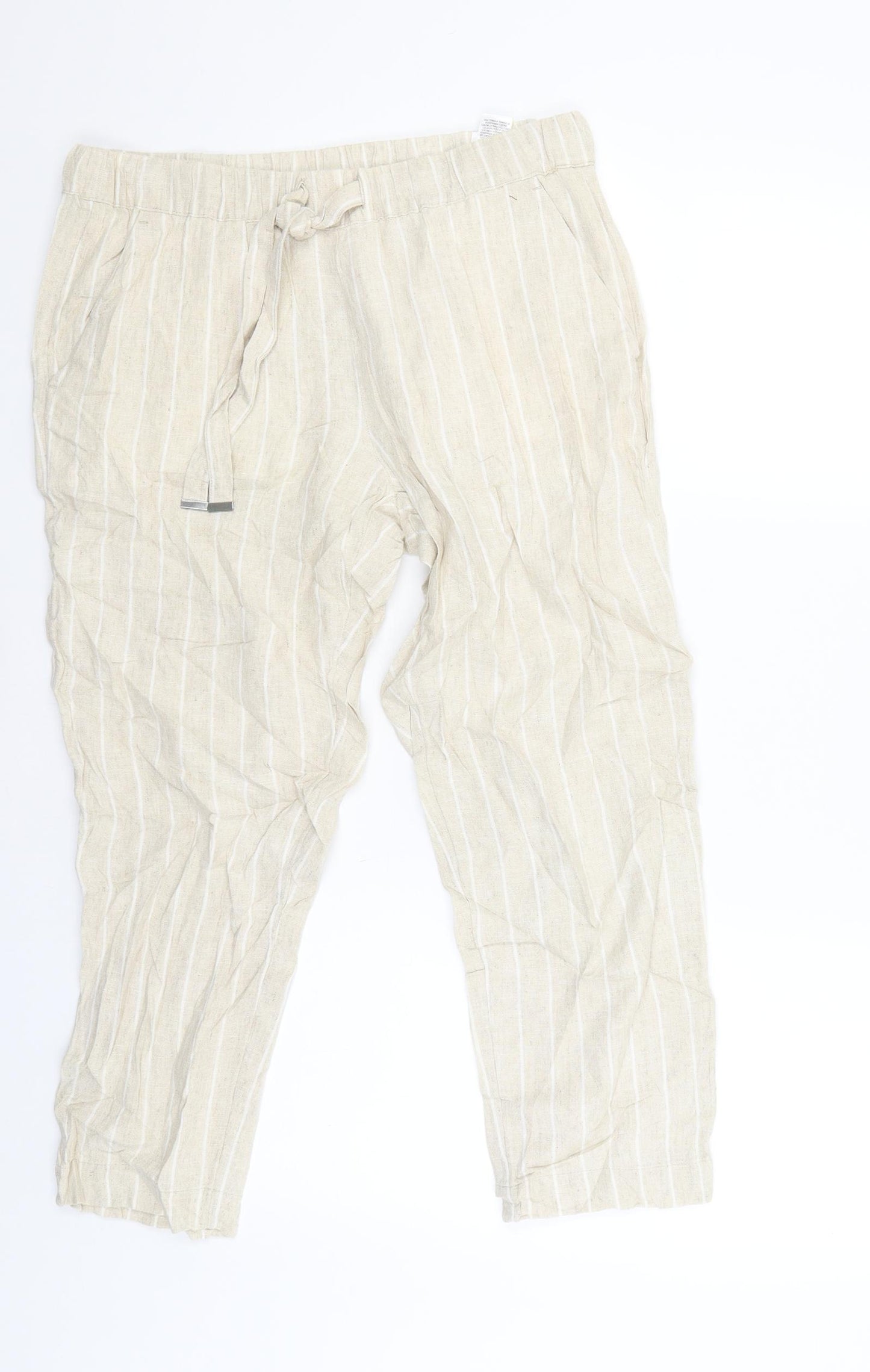 M&S Womens Beige Striped  Jegging Trousers Size 12 L23 in