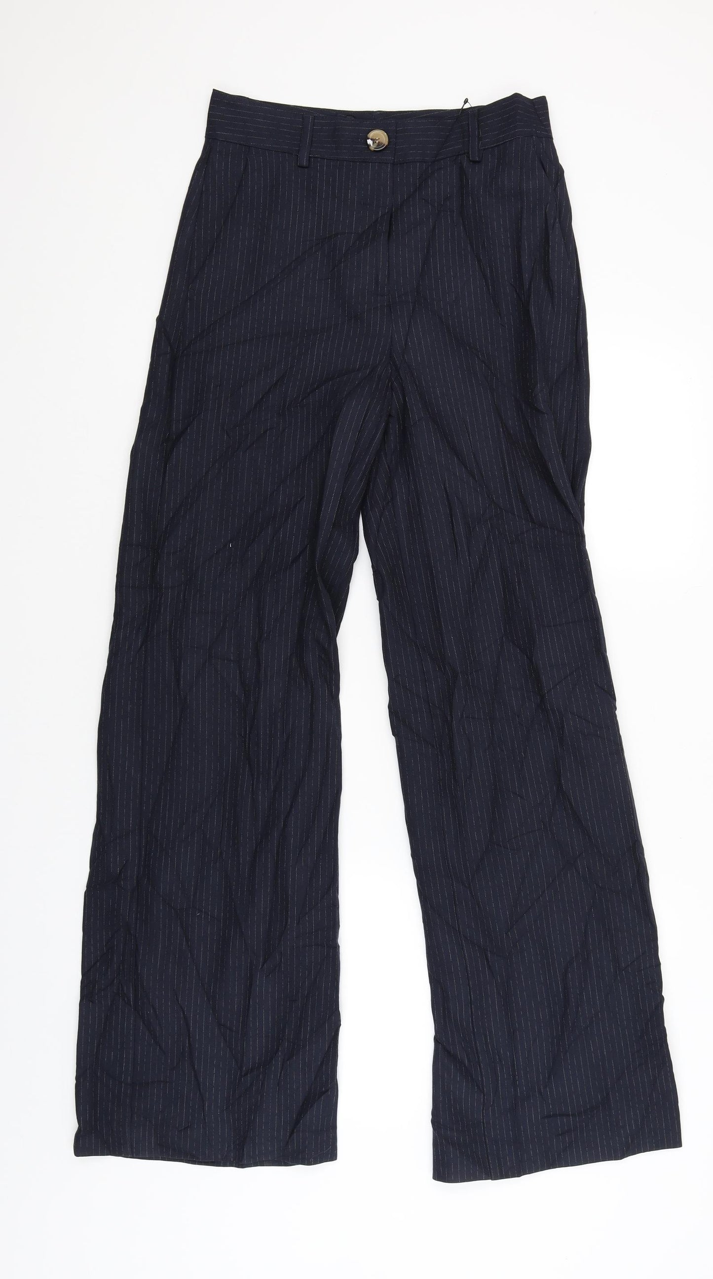 M&S Womens Blue Striped  Trousers  Size 8 L32 in