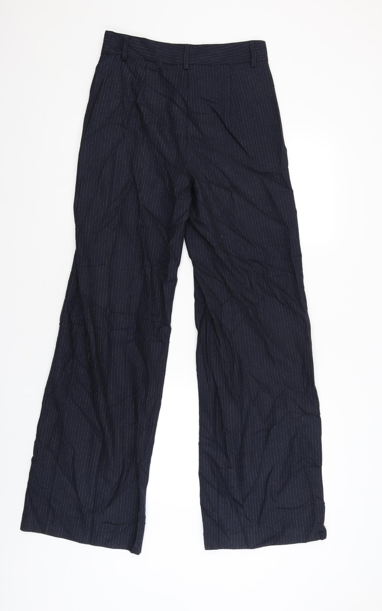 M&S Womens Blue Striped  Trousers  Size 8 L32 in