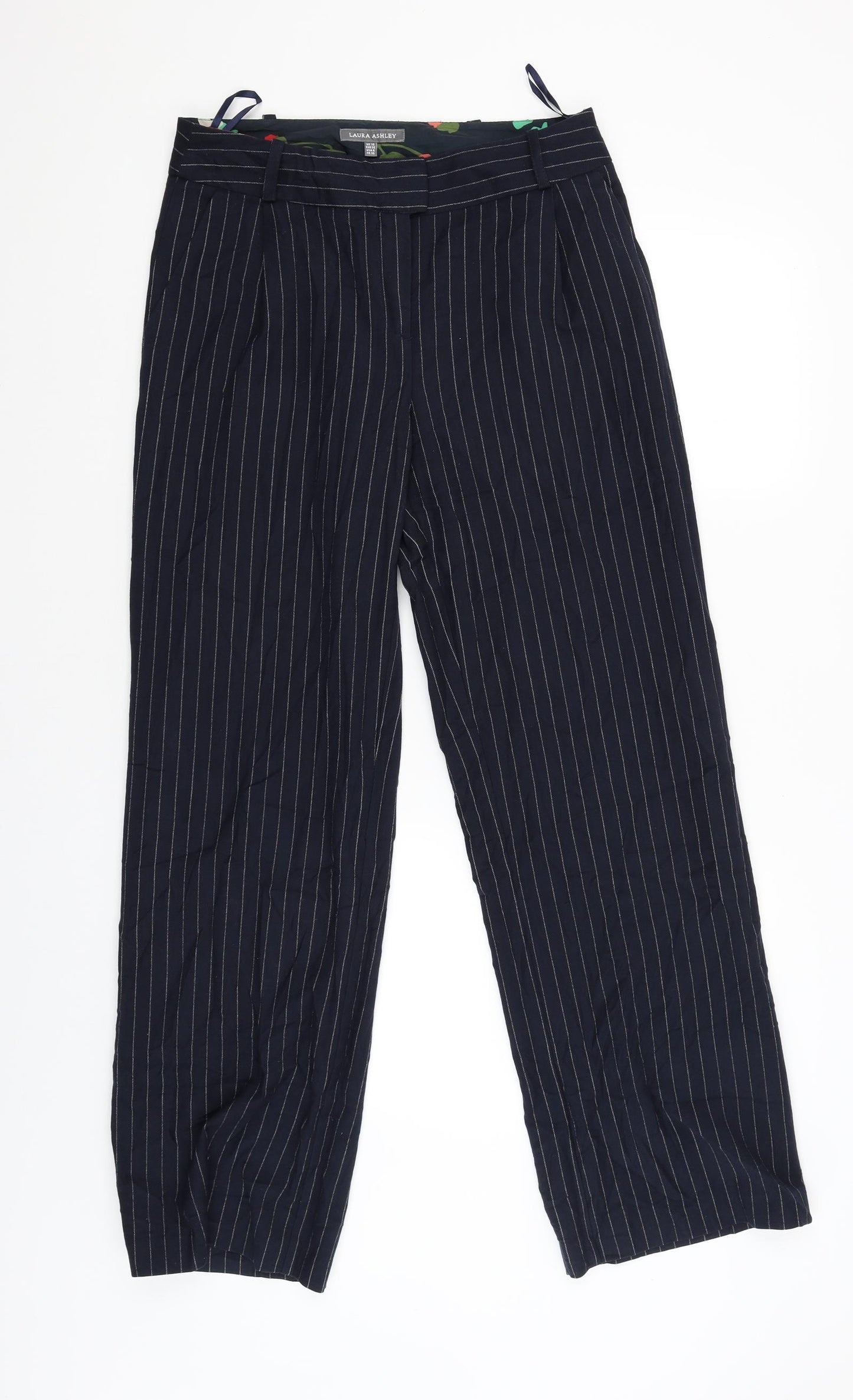 Laura Ashley Womens Blue Striped  Capri Trousers Size 10 L32 in