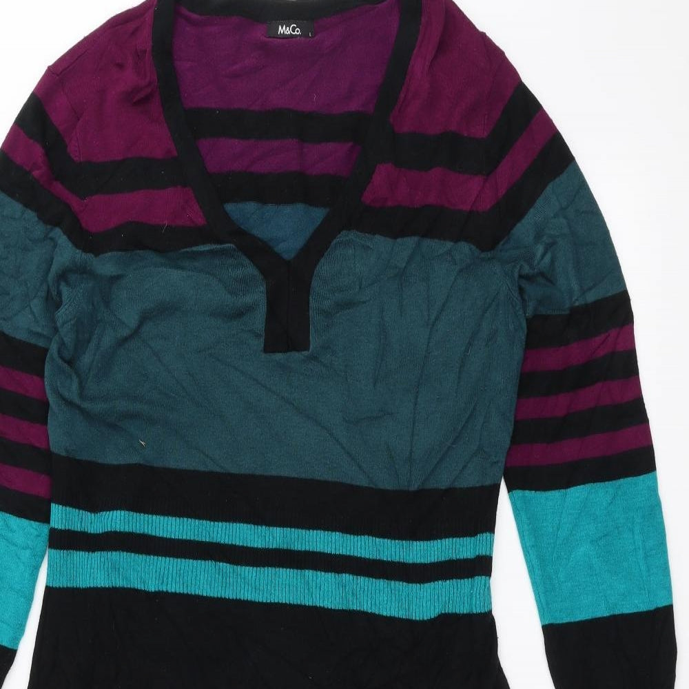 M&Co Womens Blue Striped  A-Line  Size L