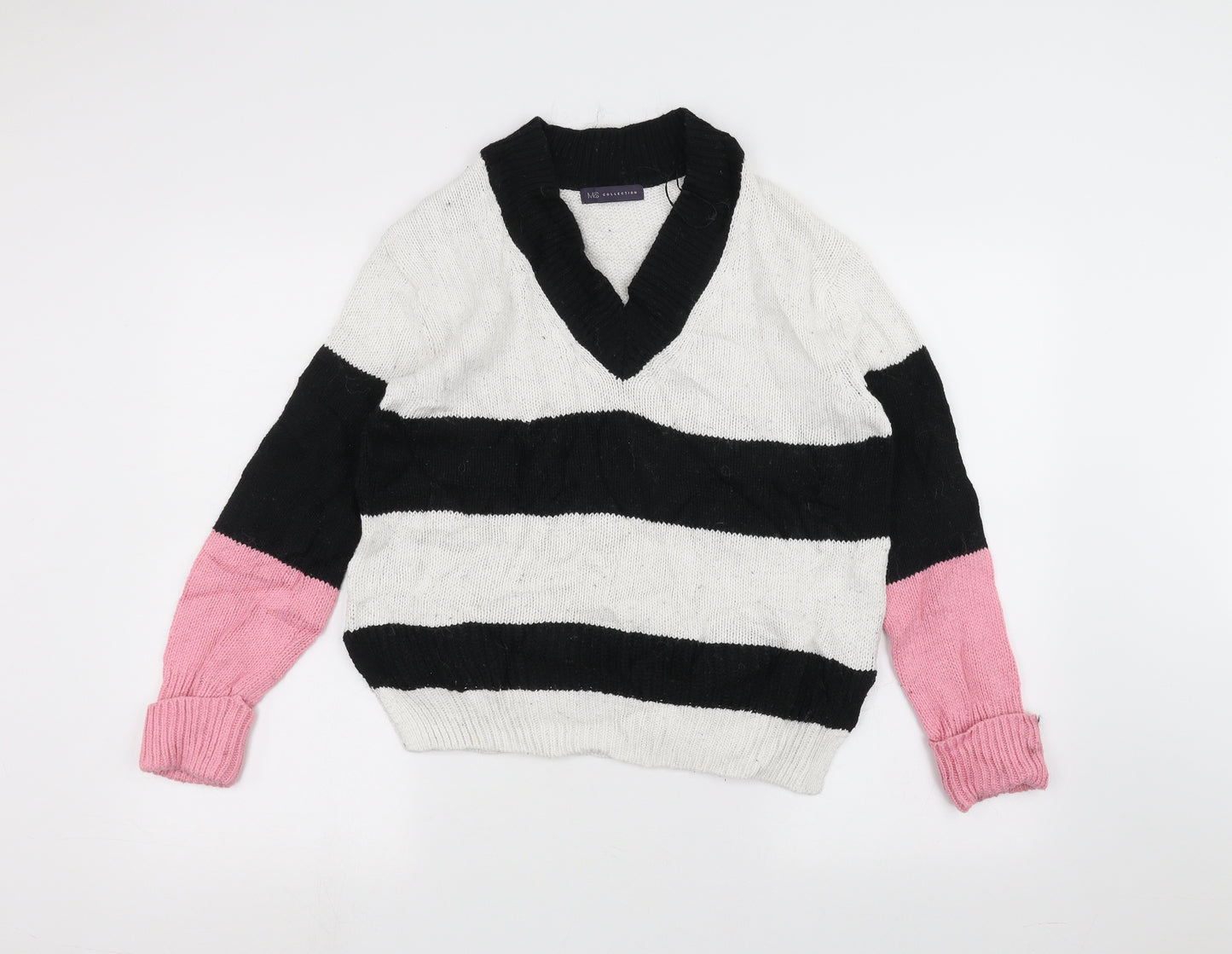 Marks and Spencer Womens White Striped Knit Pullover Jumper Size S