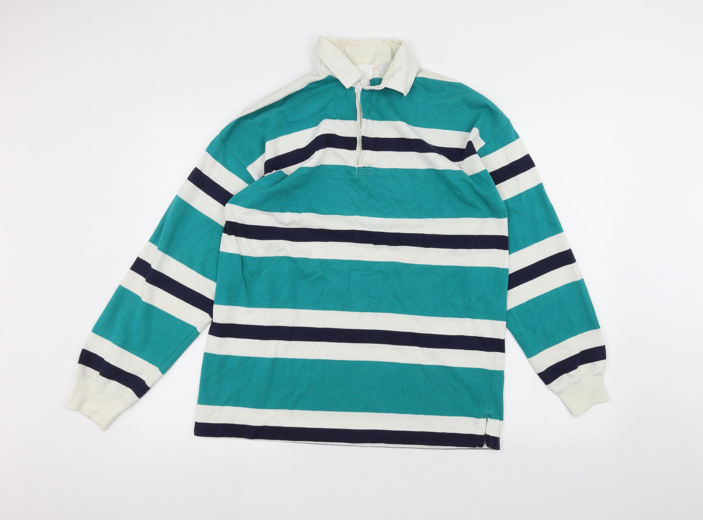 Preworn Mens Green Striped   Polo Size M