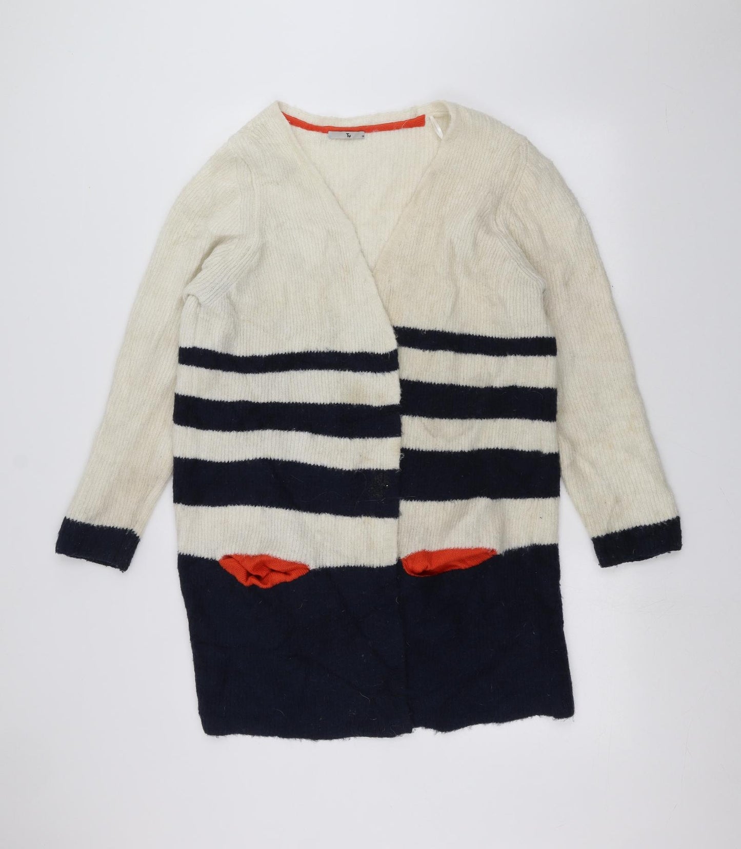 TU Womens White  Knit Jacket Coatigan Size 16