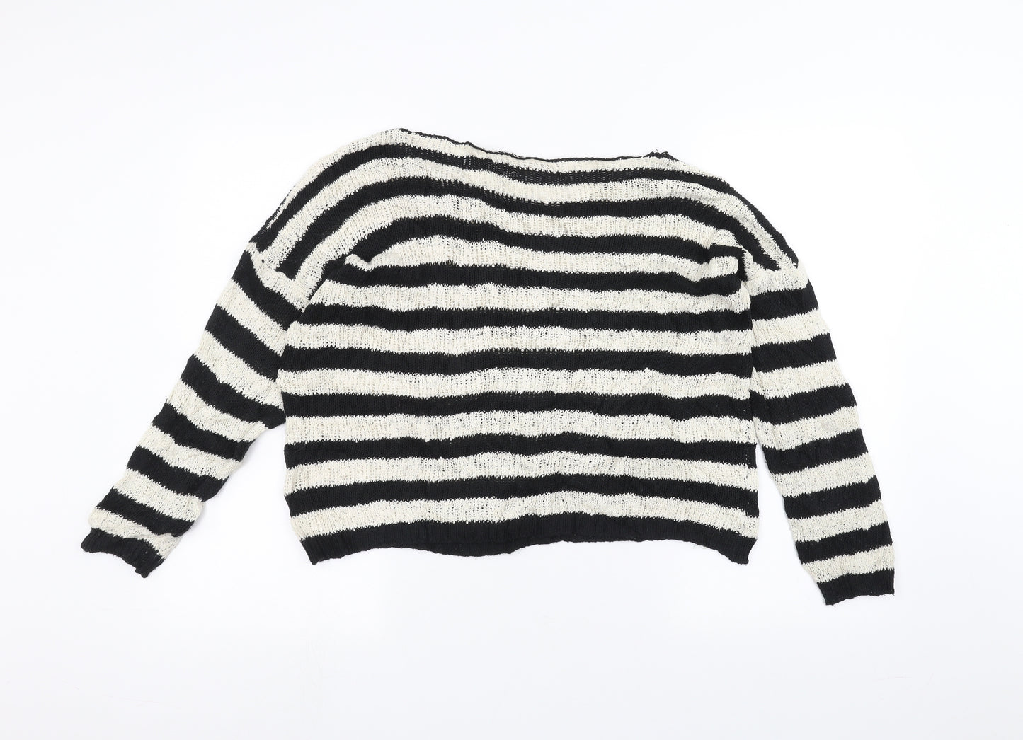 Pullover Womens White Striped  Pullover Jumper Size M