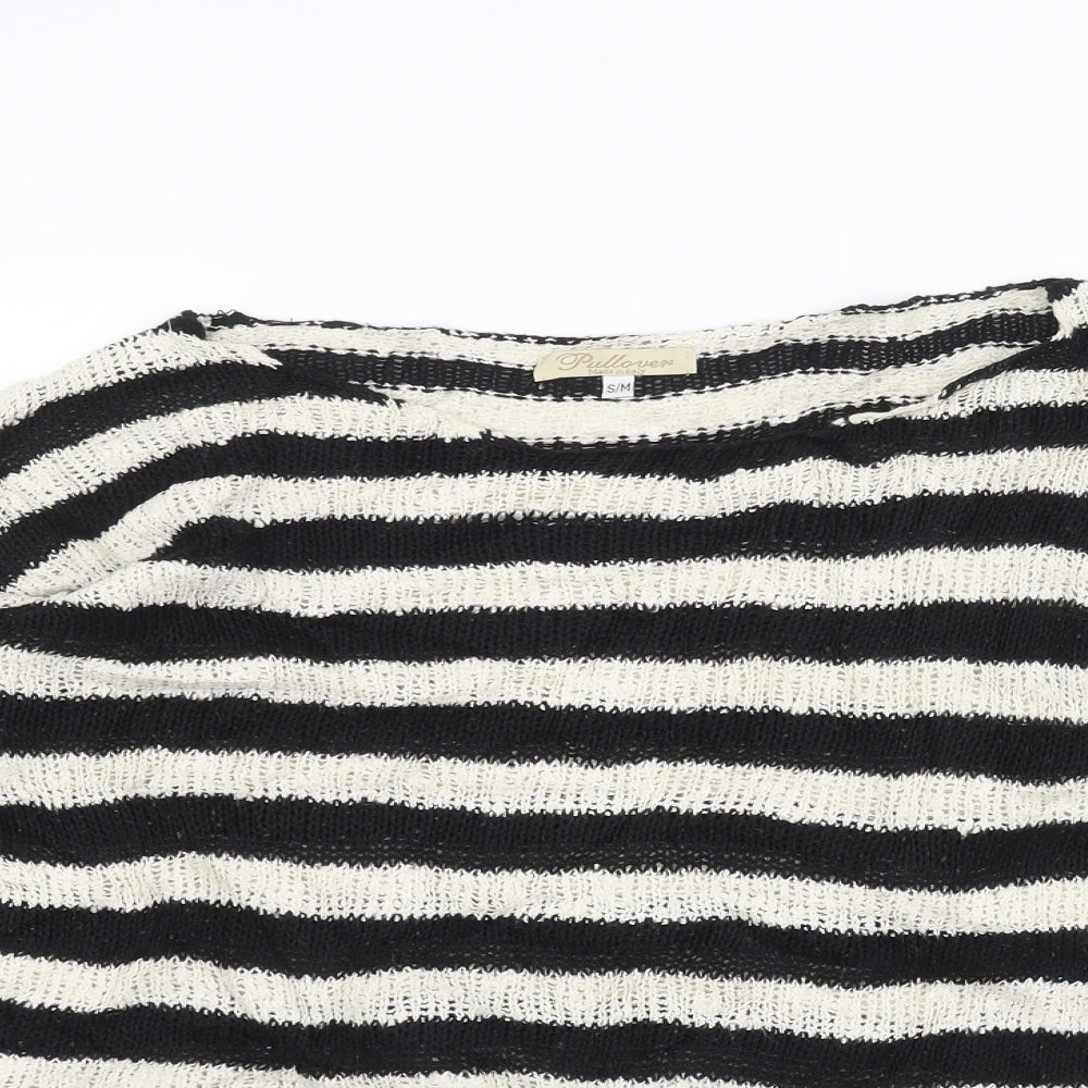 Pullover Womens White Striped  Pullover Jumper Size M