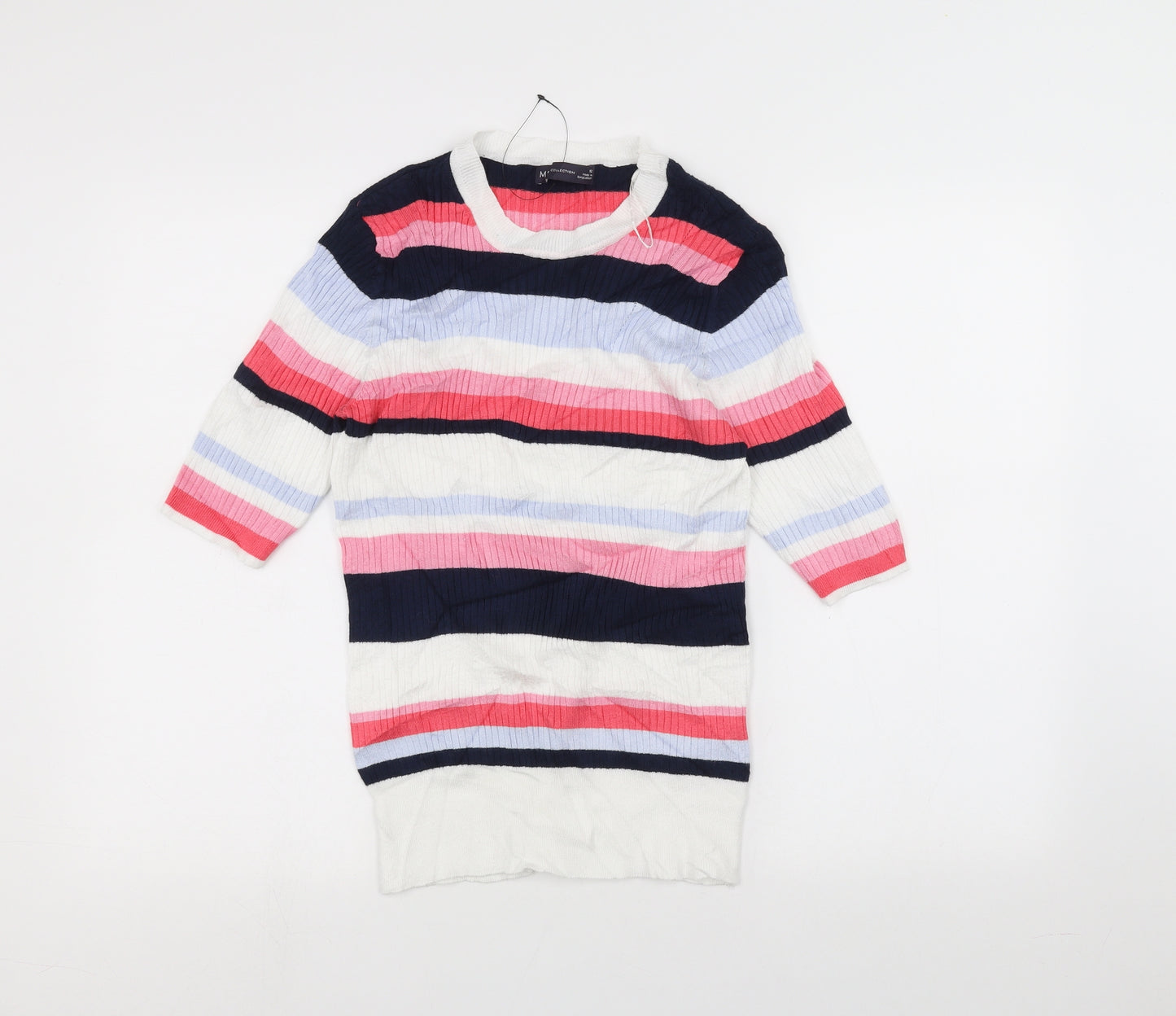 Marks and Spencer Womens White Striped  Basic T-Shirt Size 12