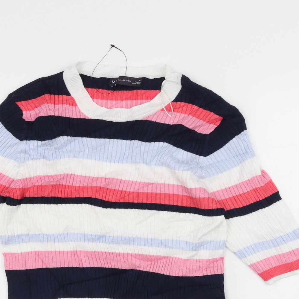 Marks and Spencer Womens White Striped  Basic T-Shirt Size 12