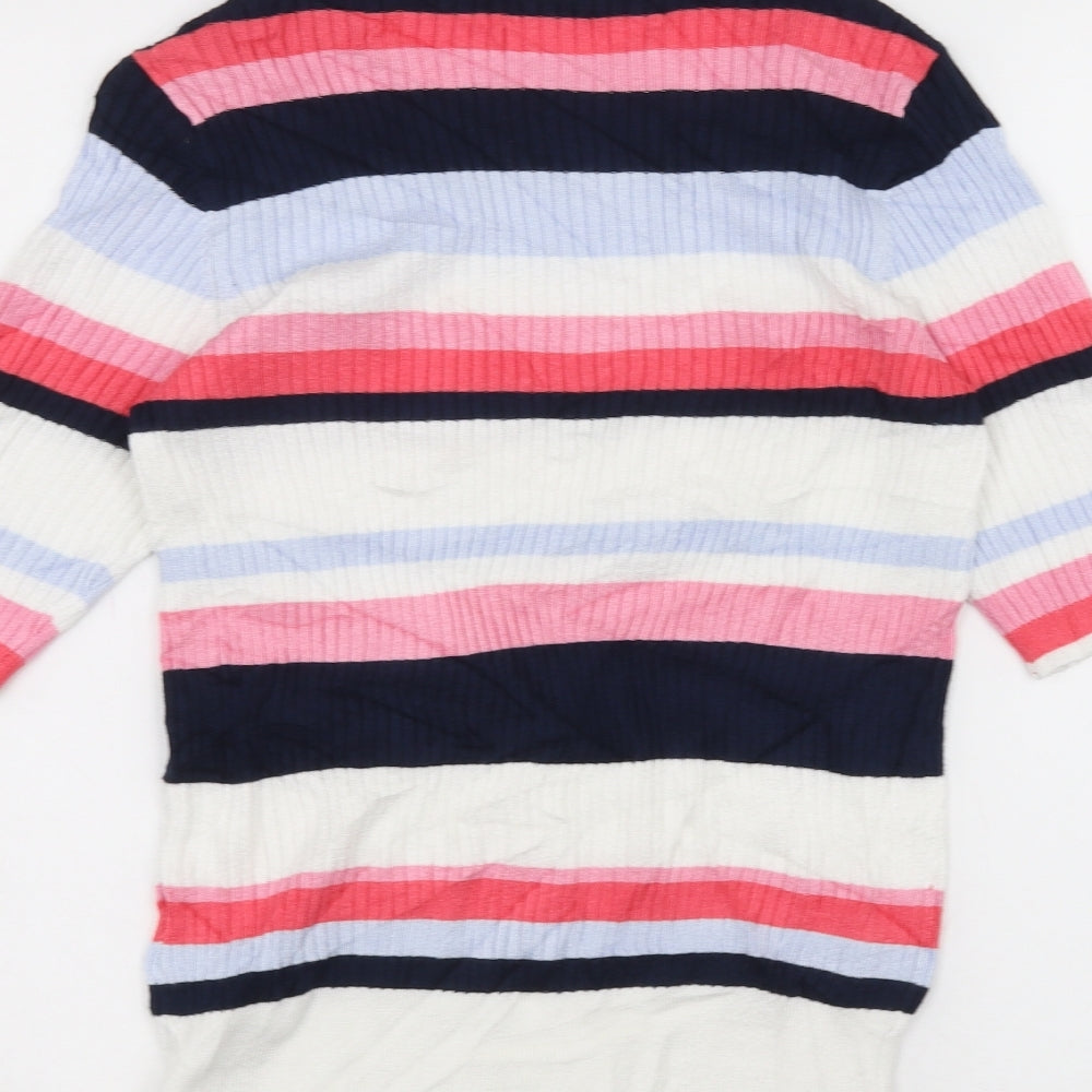 Marks and Spencer Womens White Striped  Basic T-Shirt Size 12