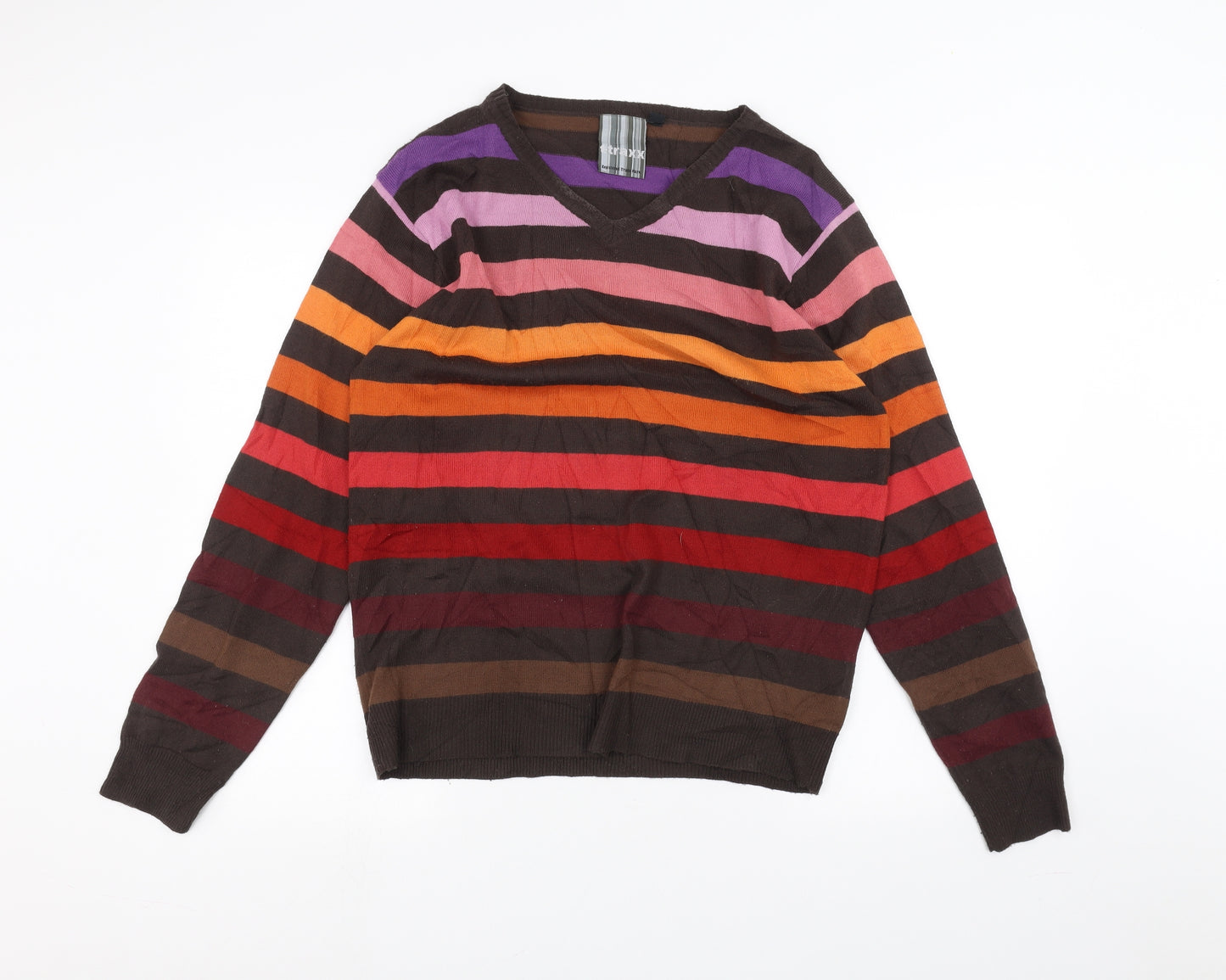 TRAX Womens Brown Striped  Pullover Jumper Size L