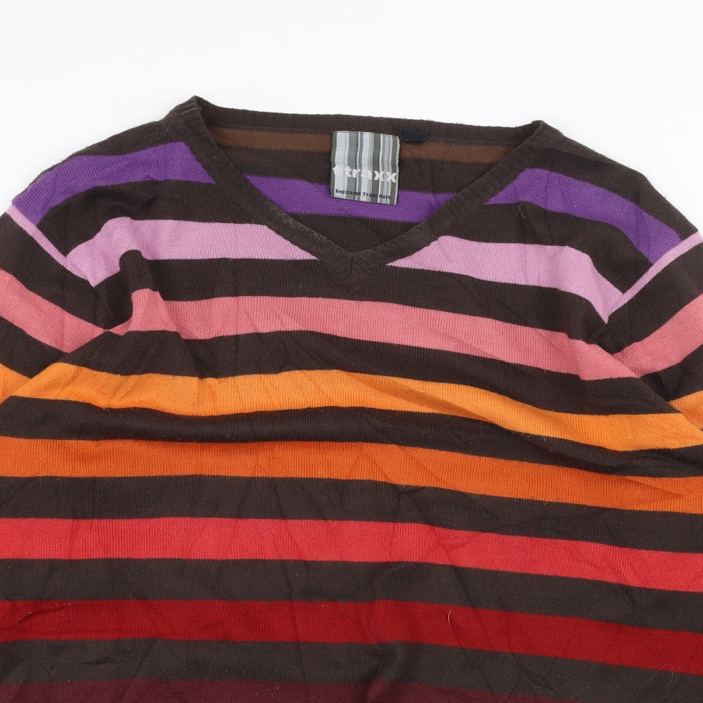 TRAX Womens Brown Striped  Pullover Jumper Size L