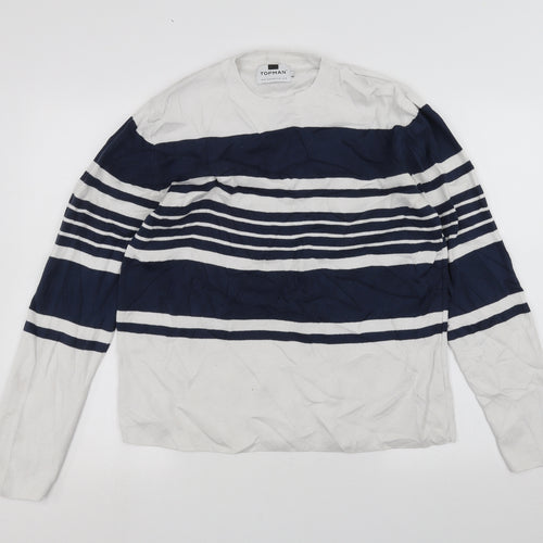 Topman Mens White Striped  Pullover Jumper Size M