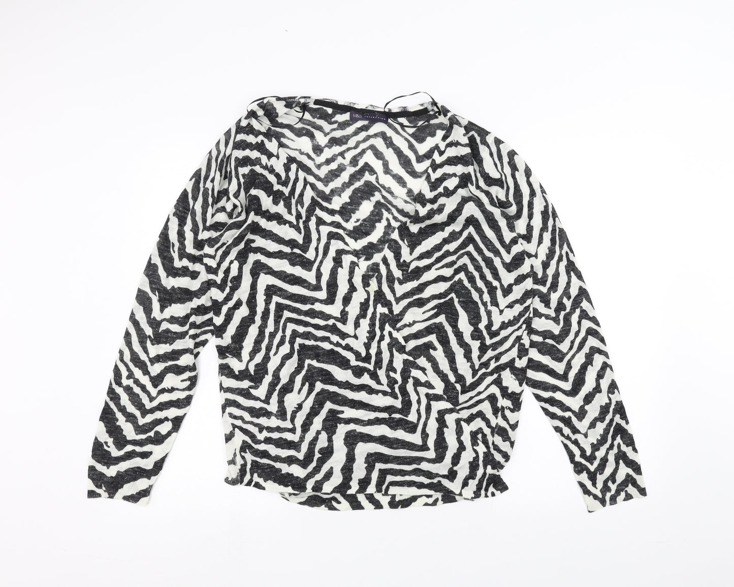 Marks and Spencer Womens White Animal Print  Cardigan Jumper Size 20