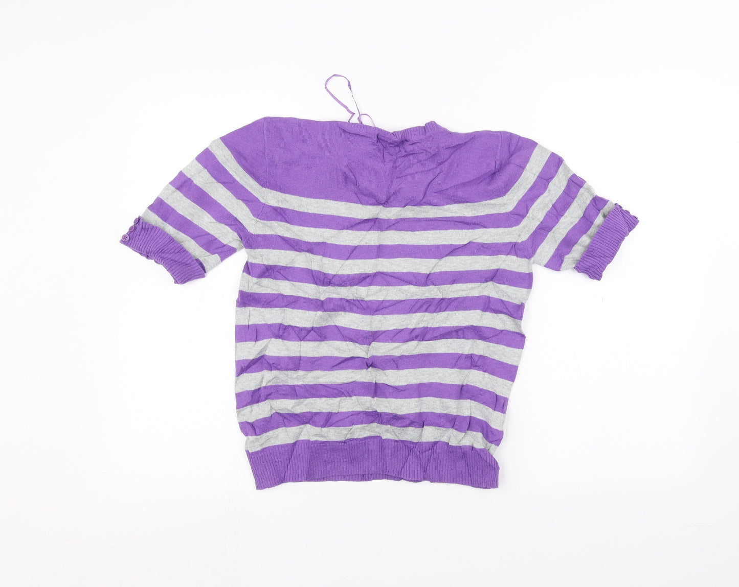 Preworn Womens Purple Striped  Basic T-Shirt Size 14
