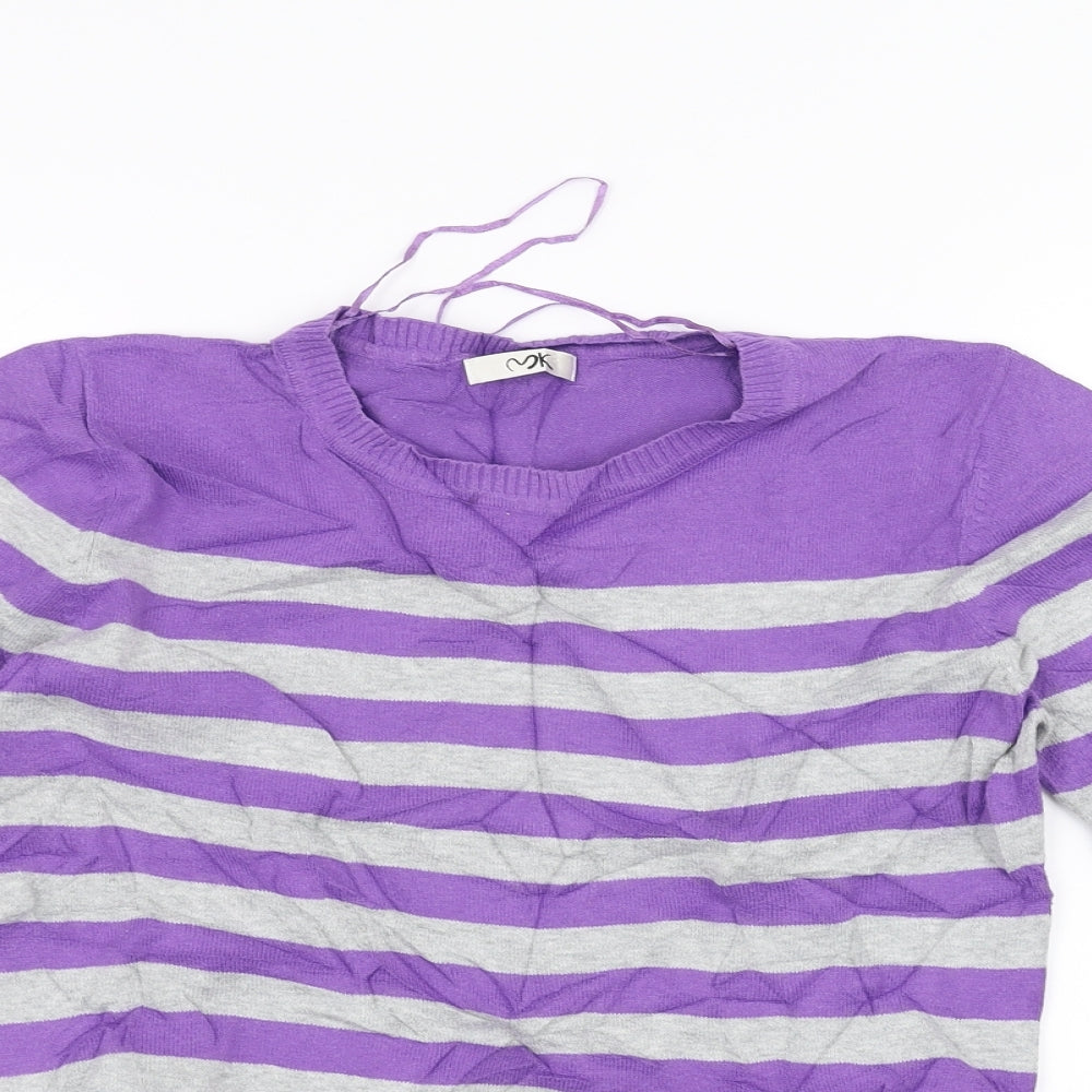 Preworn Womens Purple Striped  Basic T-Shirt Size 14