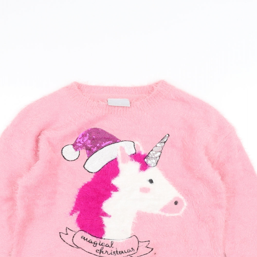 Matalan Girls Pink   Pullover Jumper Size 9 Years  - Unicorn