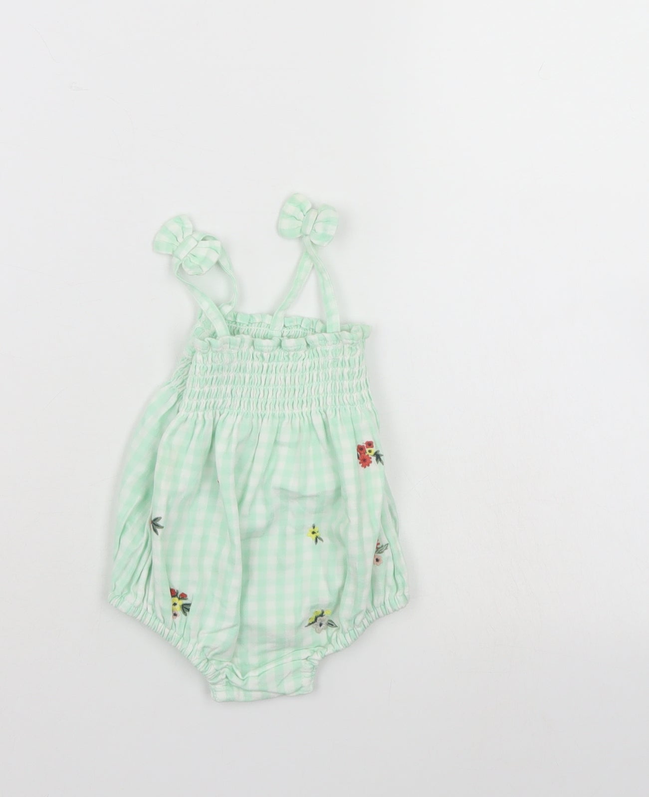 Nutmeg Girls Green Check  Romper One-Piece Size 0-3 Months