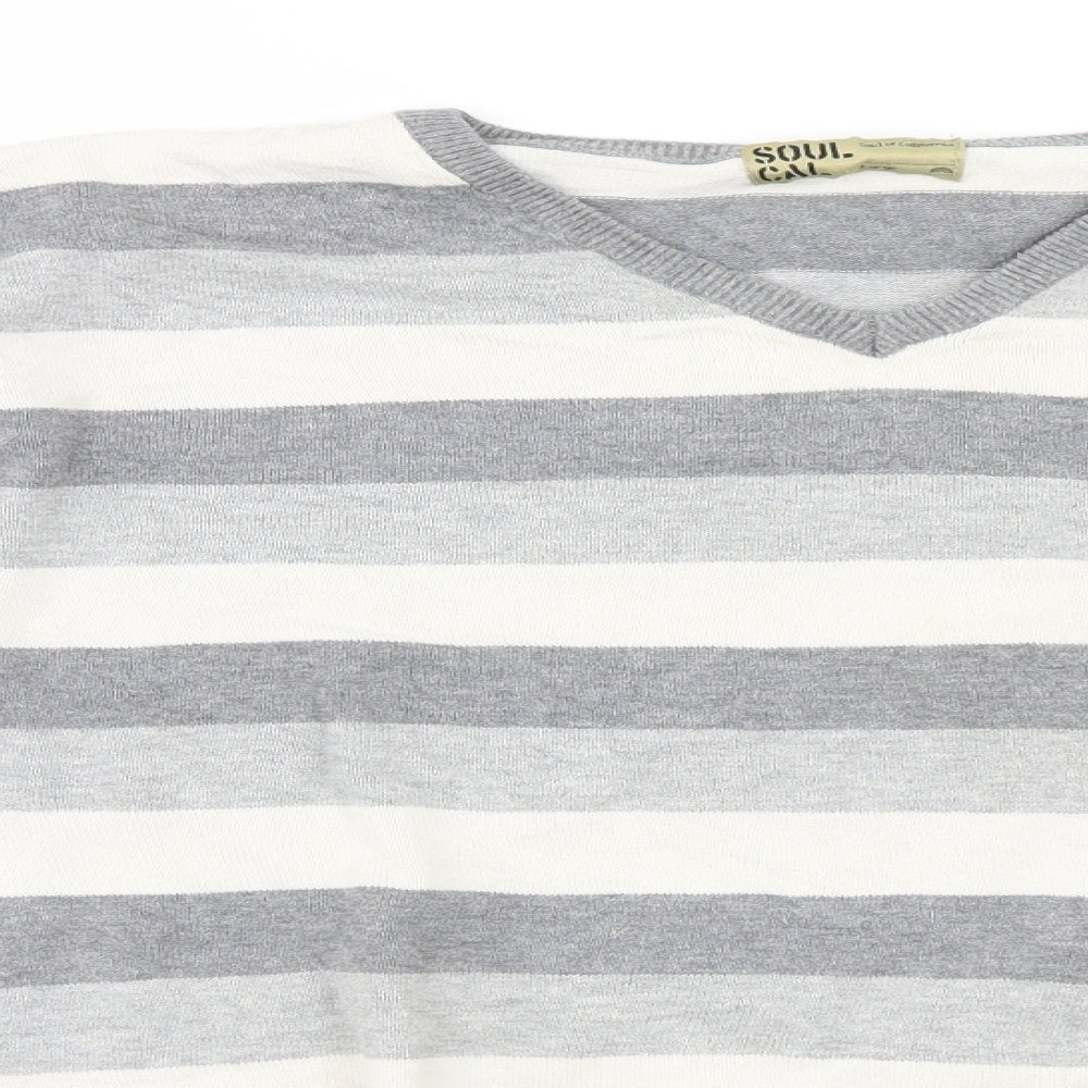Soul Cal Mens Grey Striped  Pullover Jumper Size L