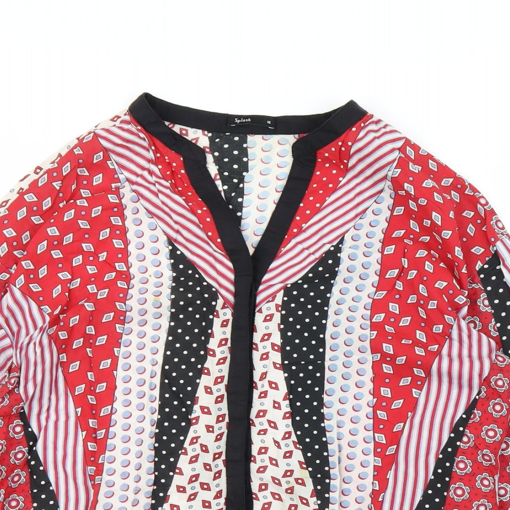 SPLASH Womens Red Argyle/Diamond  Basic Button-Up Size 16