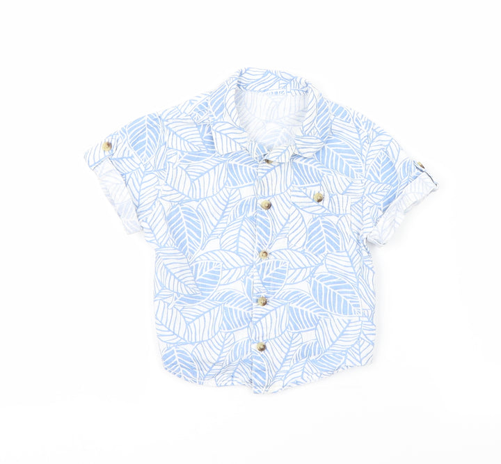 Preworn Baby Blue Floral  Basic Button-Up Size 12 Months