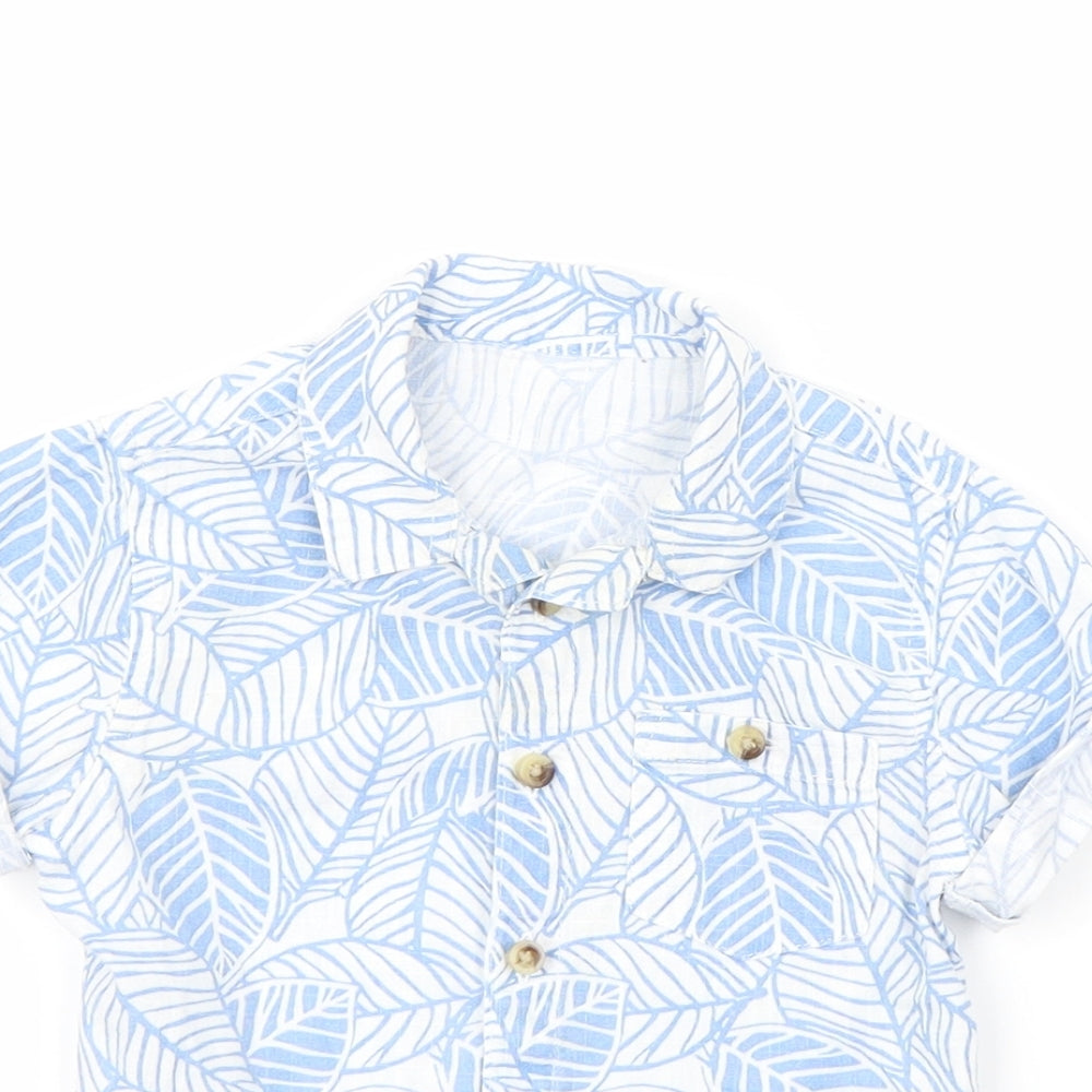 Preworn Baby Blue Floral  Basic Button-Up Size 12 Months