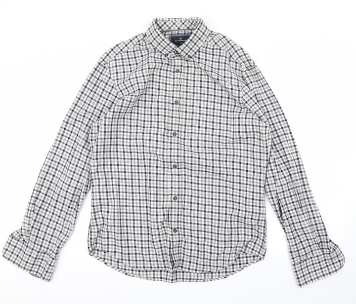 blue ha`` Womens Grey Check  Basic Button-Up Size M
