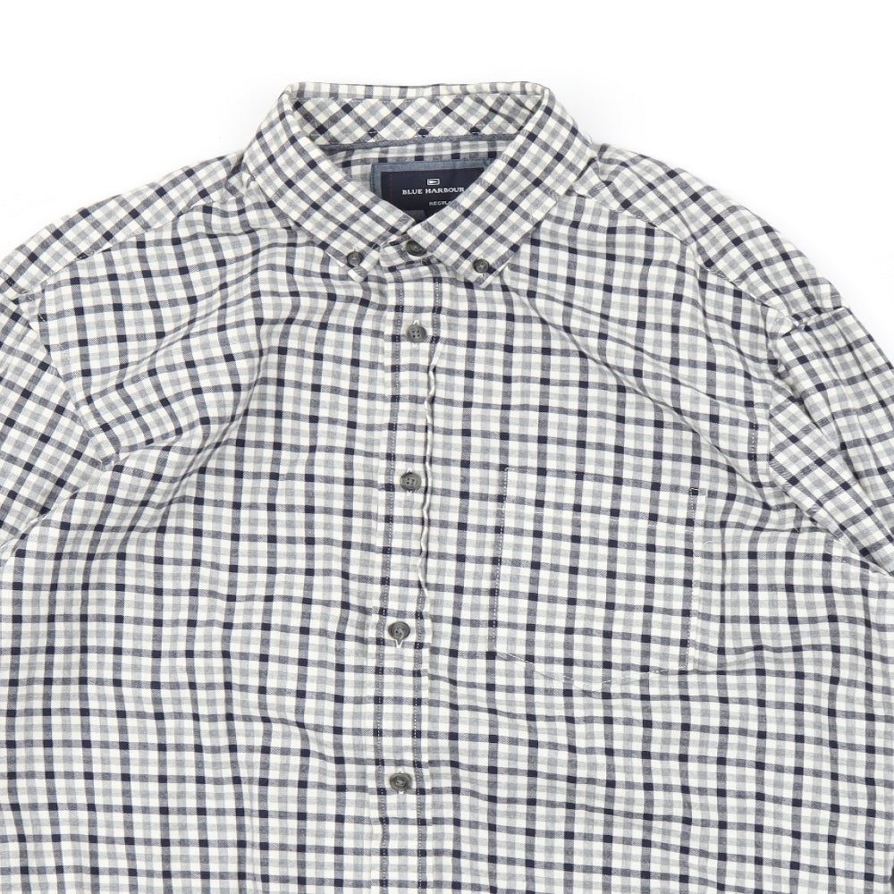 blue ha`` Womens Grey Check  Basic Button-Up Size M