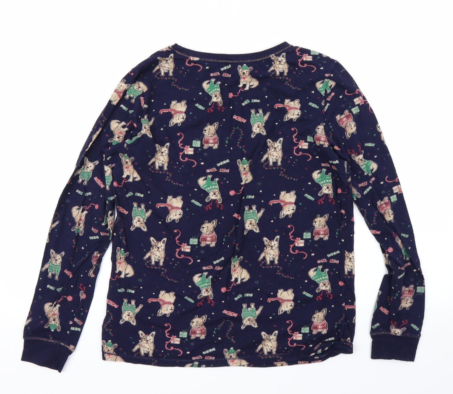 George Womens Blue Animal Print  Babydoll Pyjama Top Size 10  - Pug christmas