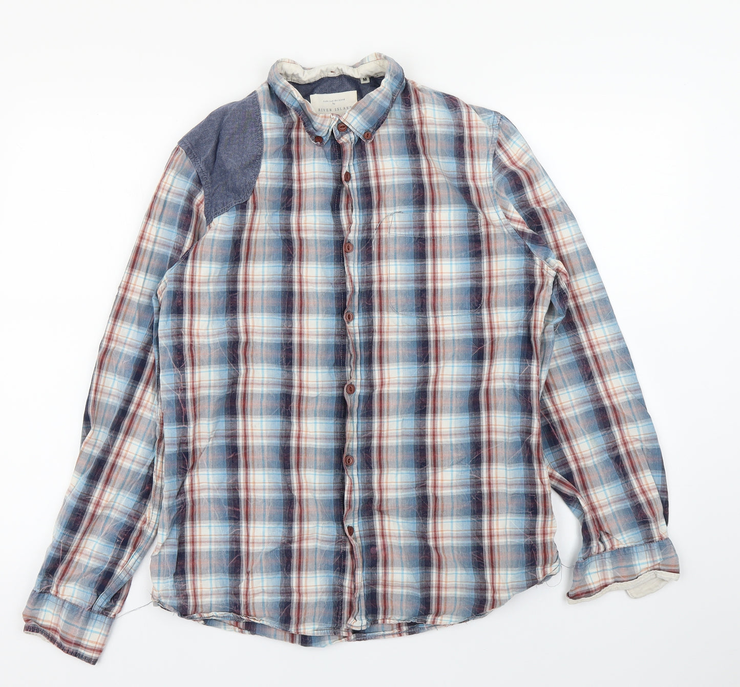 riverisland Mens Blue Check   Polo Size M