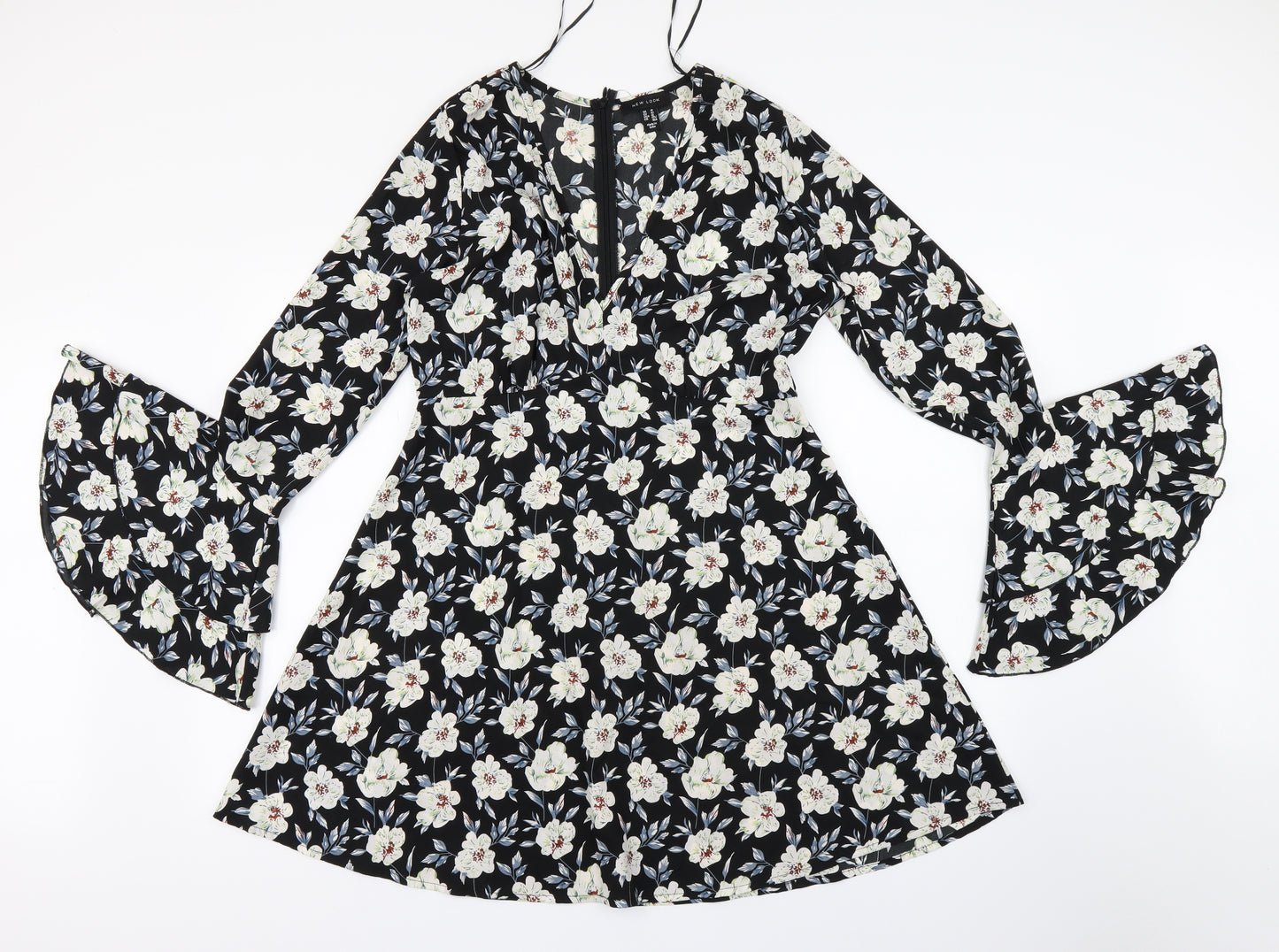 NEWLOOK Womens Black Floral  A-Line  Size 14