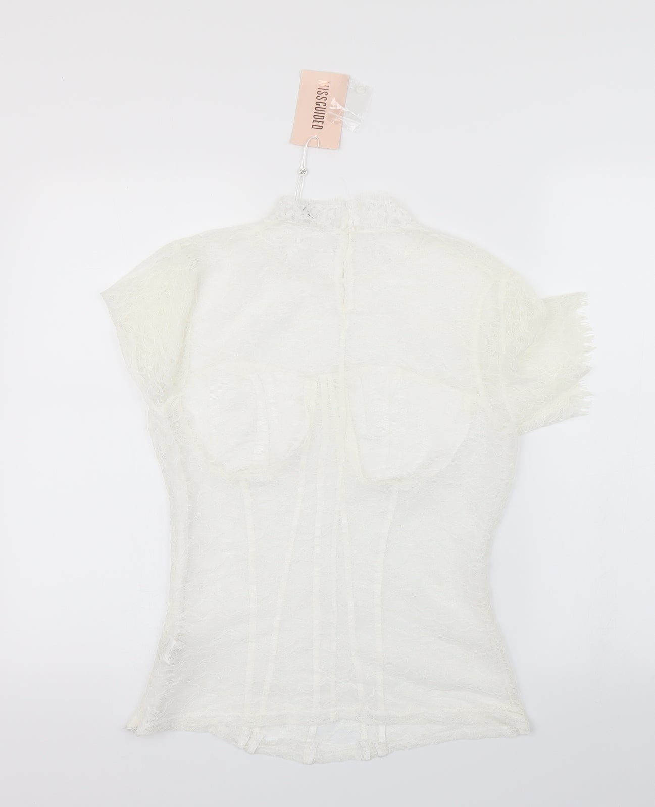 Missguided Womens White Floral Mesh Basic Blouse Size 12