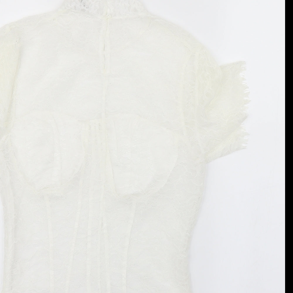 Missguided Womens White Floral Mesh Basic Blouse Size 12