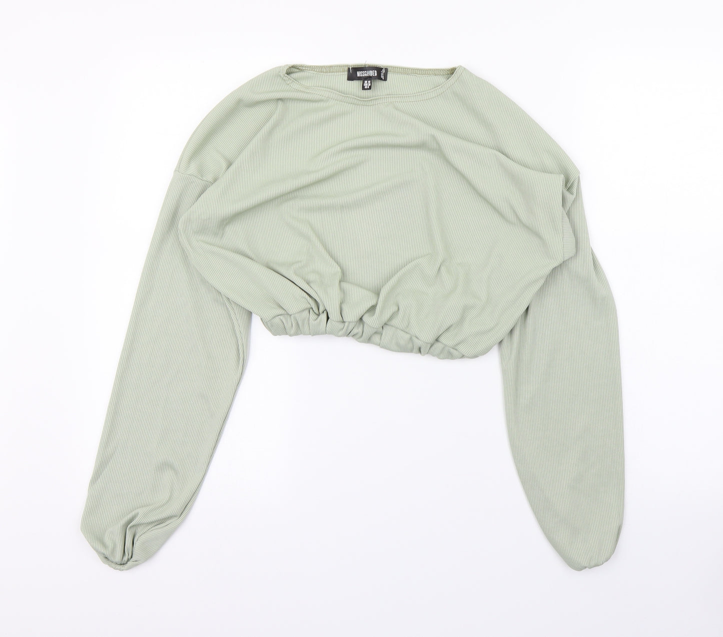 Missguided Womens Green Striped  Cropped T-Shirt Size 10