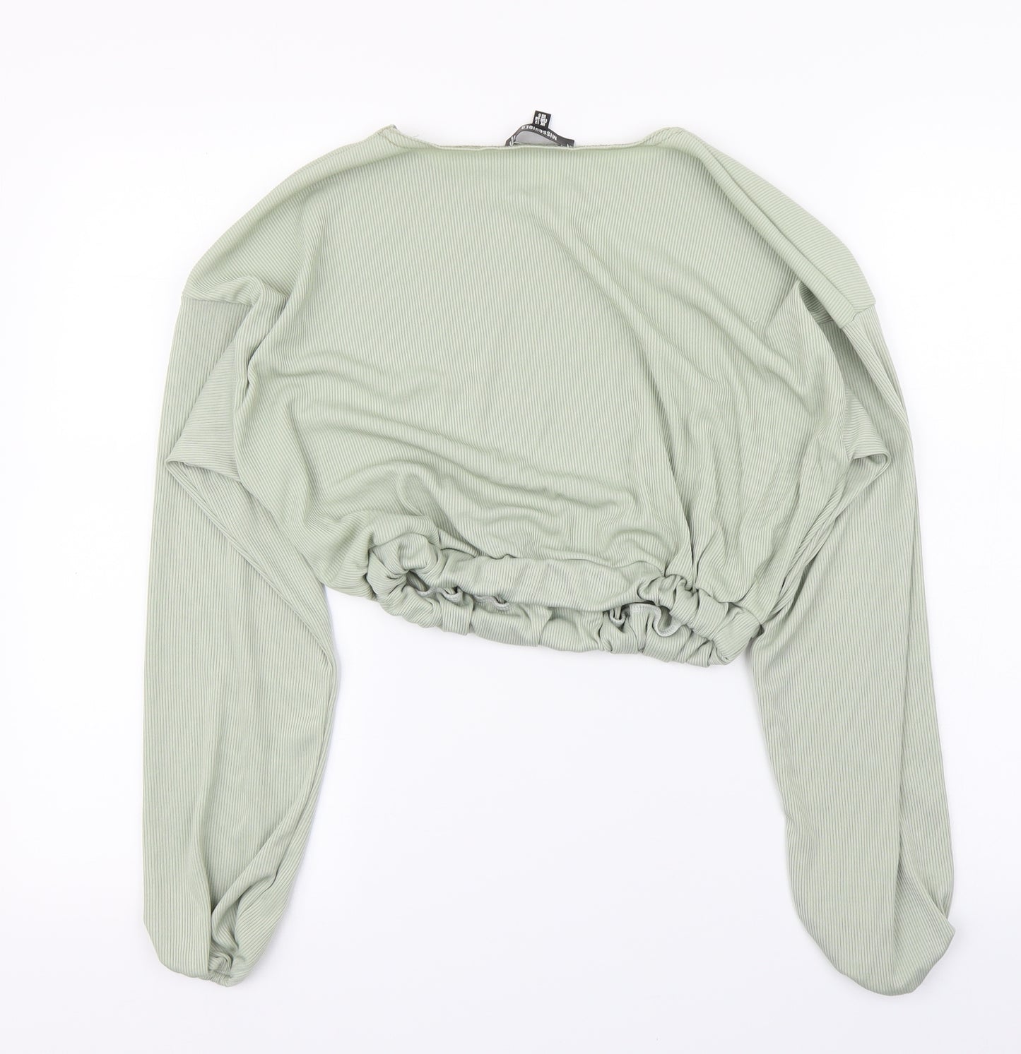 Missguided Womens Green Striped  Cropped T-Shirt Size 10