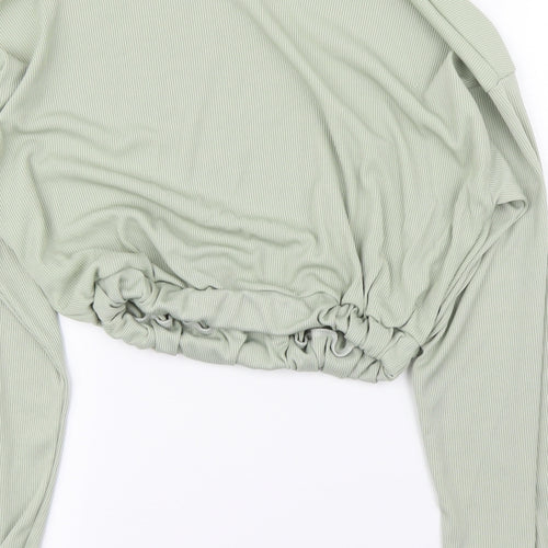 Missguided Womens Green Striped  Cropped T-Shirt Size 10