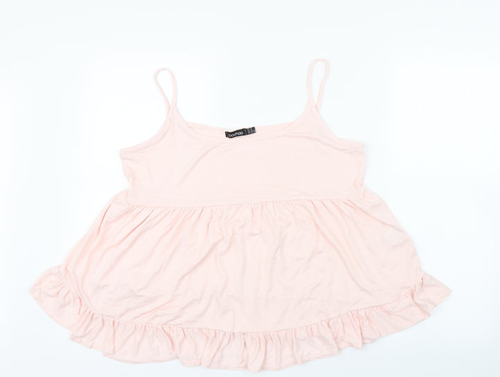 Boohoo Womens Pink Cropped T-Shirt Size 14