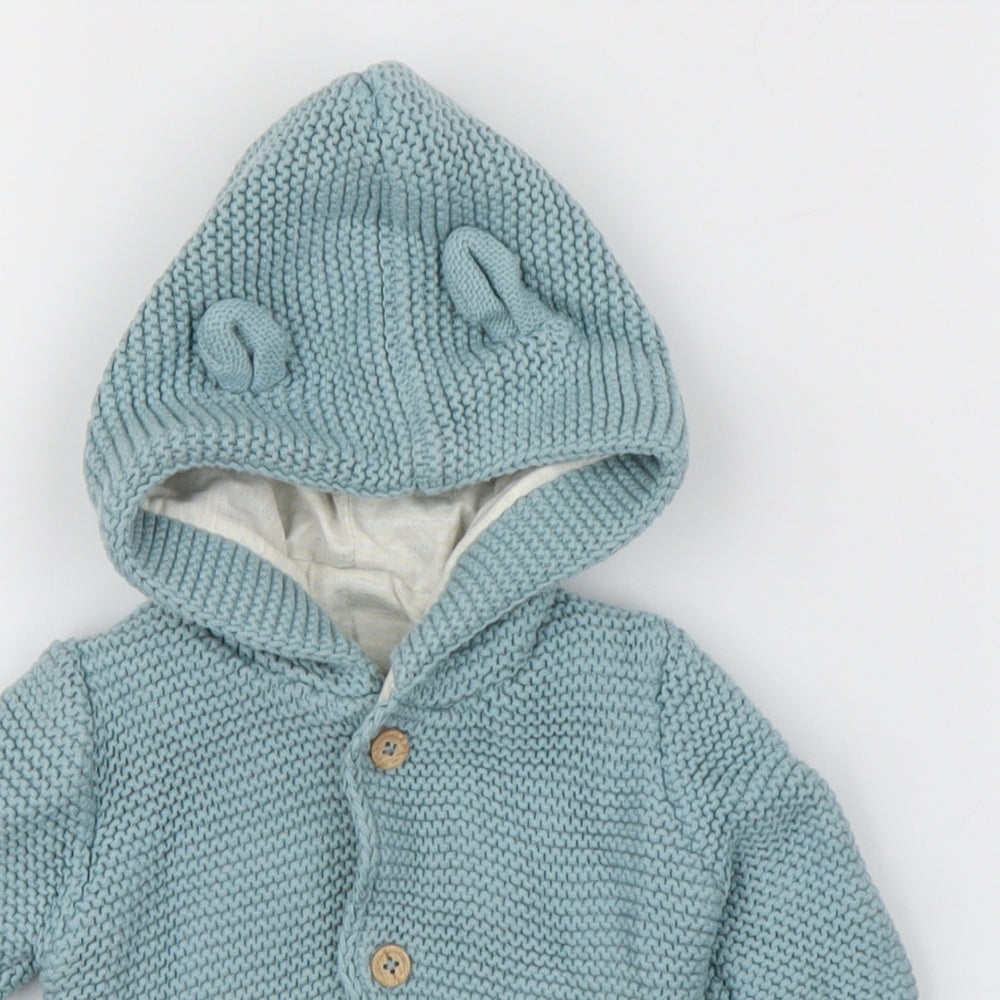 George  Blue   Jacket Coatigan Size 0-3 Months  - Ear Hood
