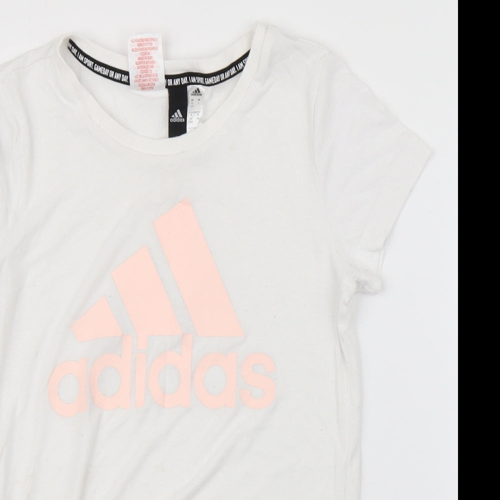 adidas Girls White   Basic T-Shirt Size 13-14 Years