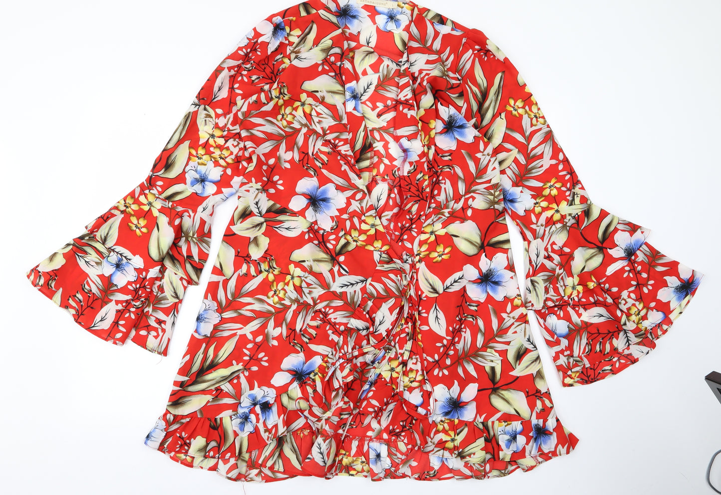 Retro Womens Red Floral  Basic Blouse Size L