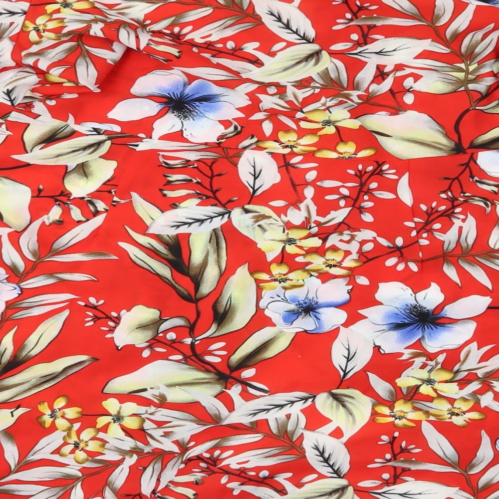 Retro Womens Red Floral  Basic Blouse Size L