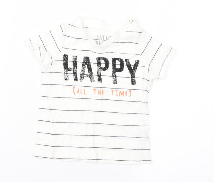 fred flo Baby White Striped Basic T-Shirt Size 9-12 Months - happy