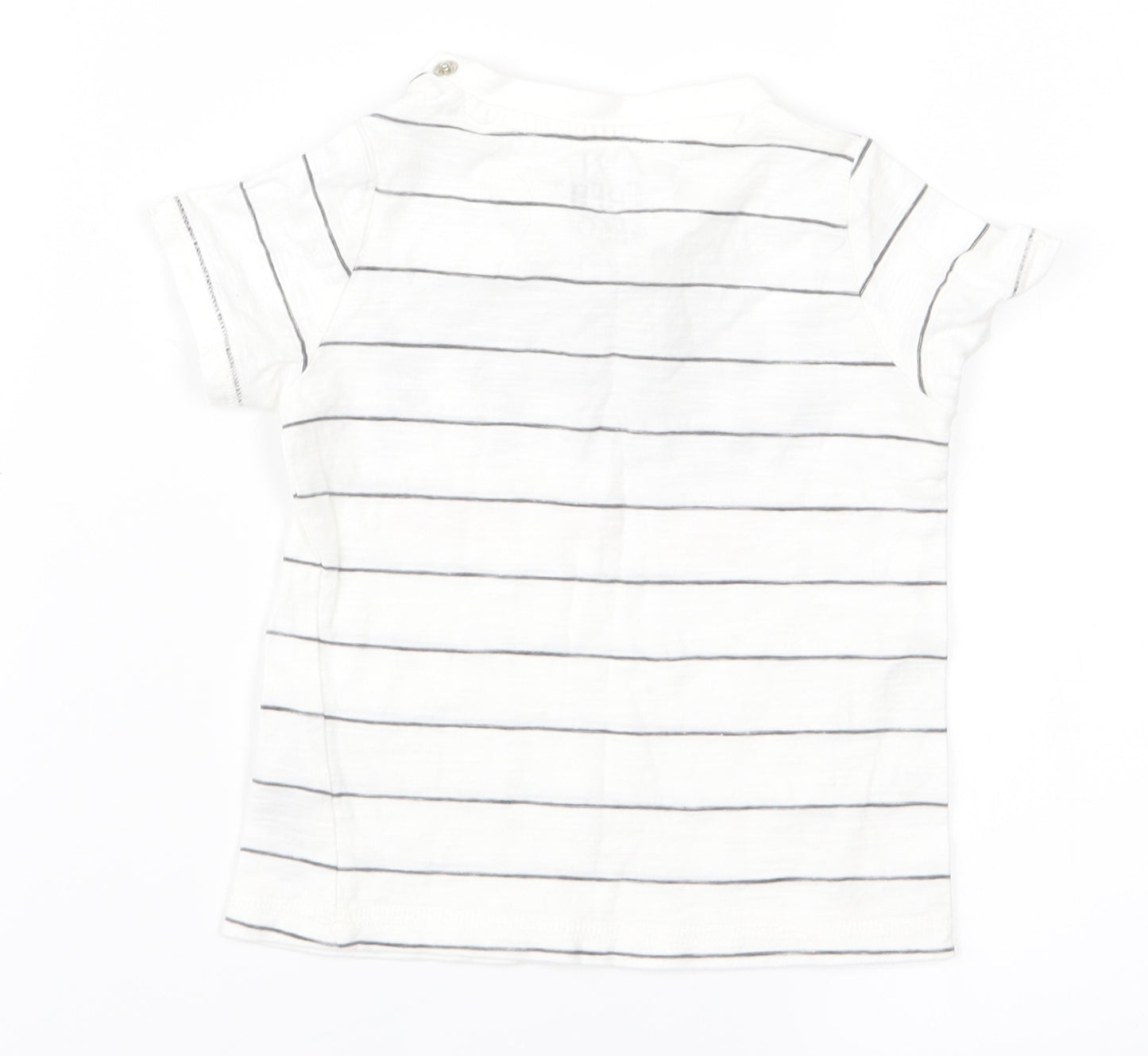 fred flo Baby White Striped  Basic T-Shirt Size 9-12 Months  - happy
