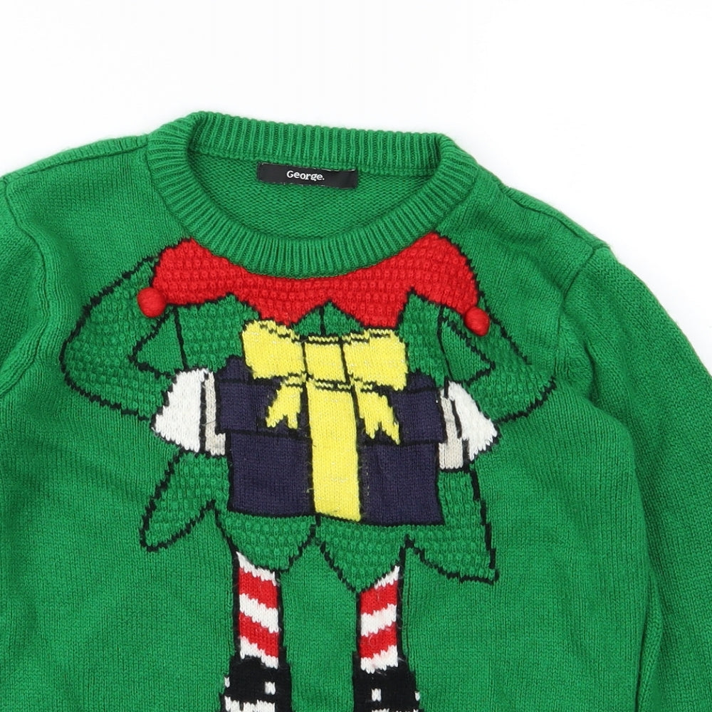 George Boys Green  Rayon Pullover Jumper Size 7 Years  - CHRISMTAS