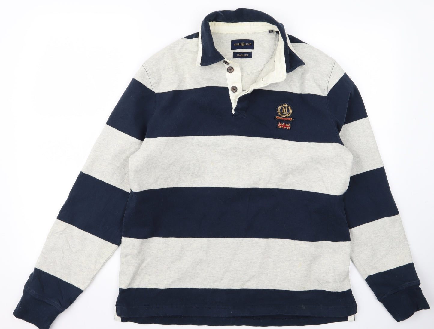 Henri Lloyd Mens Blue Striped  Pullover Jumper Size M