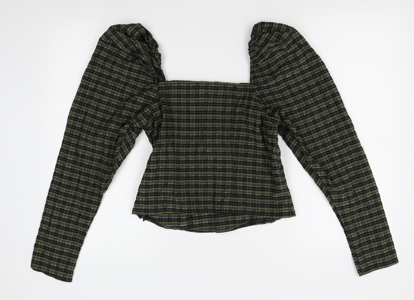 H&M Womens Green Plaid  Basic Blouse Size S