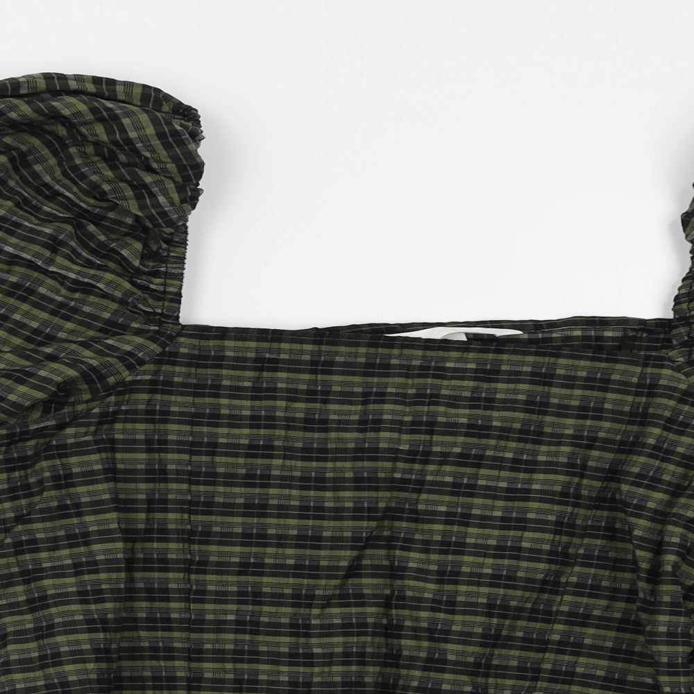 H&M Womens Green Plaid  Basic Blouse Size S