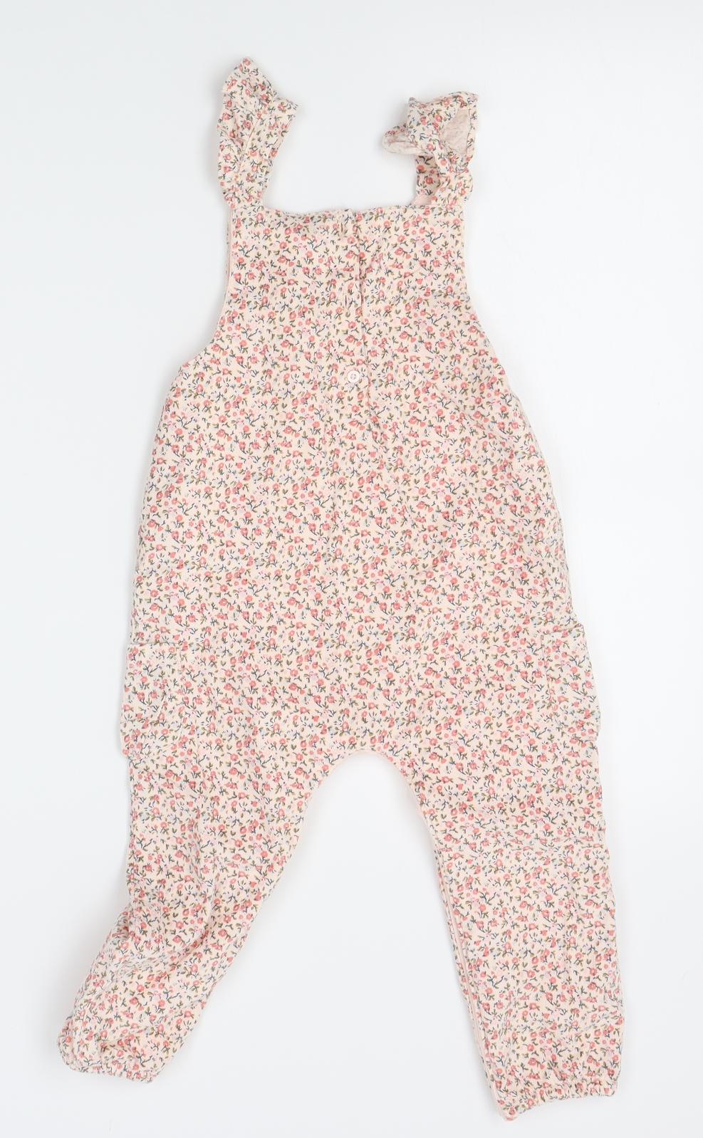 NEXT Girls Pink Floral  Dungaree One-Piece Size 18-24 Months