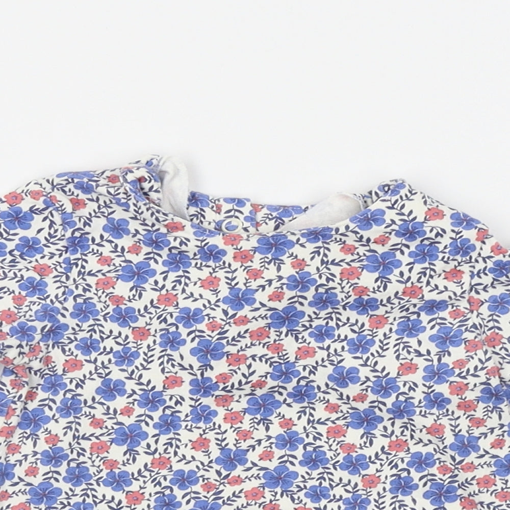 M&S Girls Blue Floral  Basic Blouse Size 6-9 Months